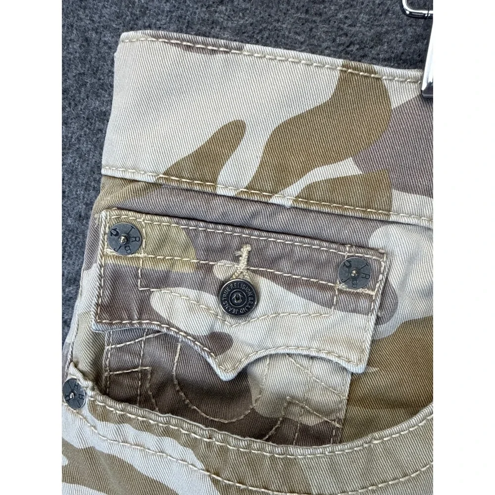 True Religion Ricky Pants Mens 42 Tan Camo Flap Straight Leg Military Preppy Hip